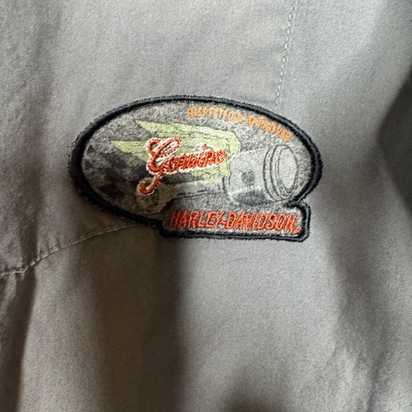 Men’s Harley Davidson Gray Button Down Short Sleeve Shirt Pistons Power Mechanic - Picture 7 of 8